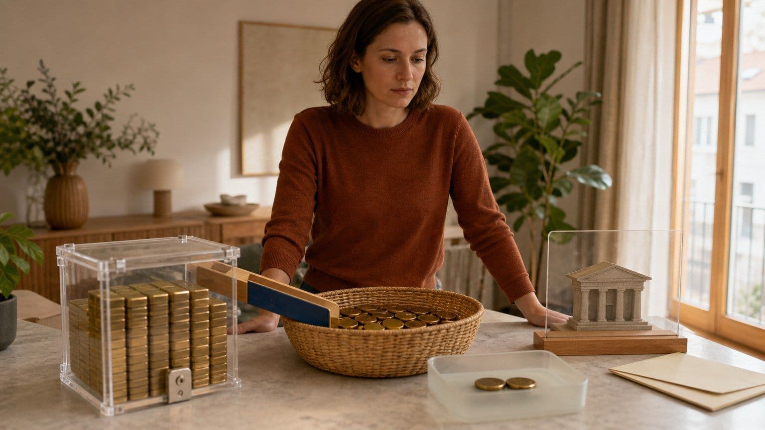 Slovenský investor rozdeľuje prvú investíciu medzi finančnú rezervu, diverzifikovaný fond a malú rizikovú časť.